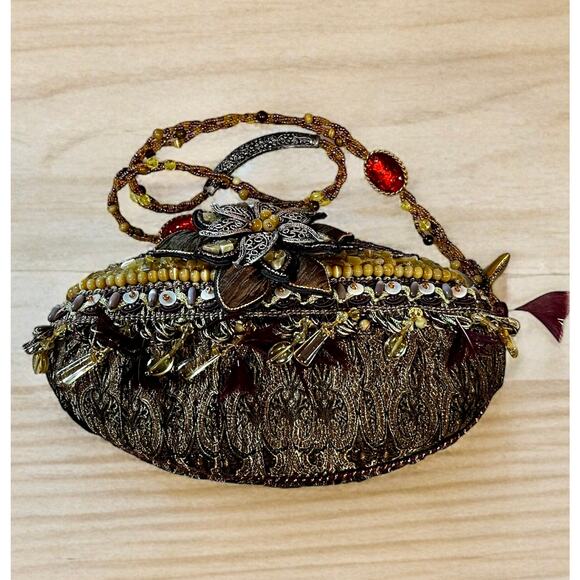 Vintage Mary Frances Silk Brocade Beaded Floral Shoulder Bag